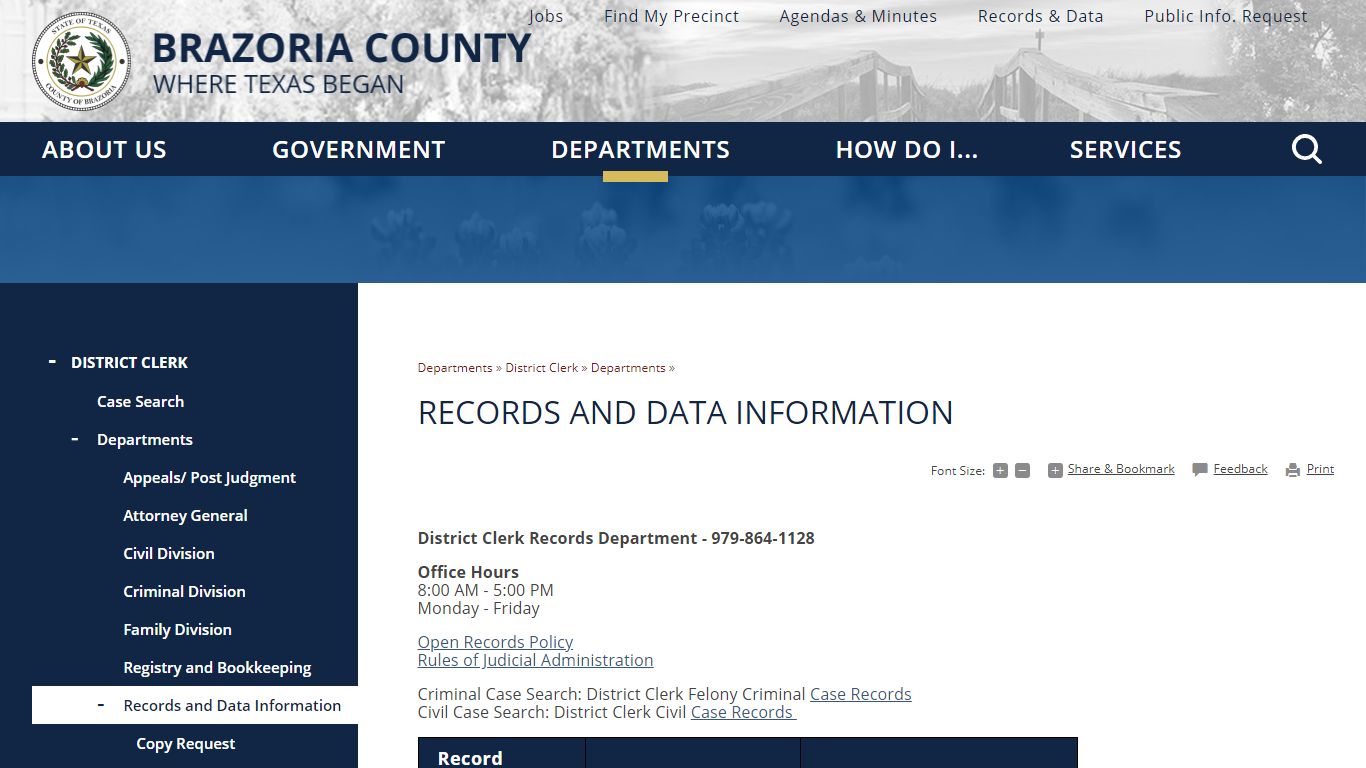 Records and Data Information | Brazoria County, TX